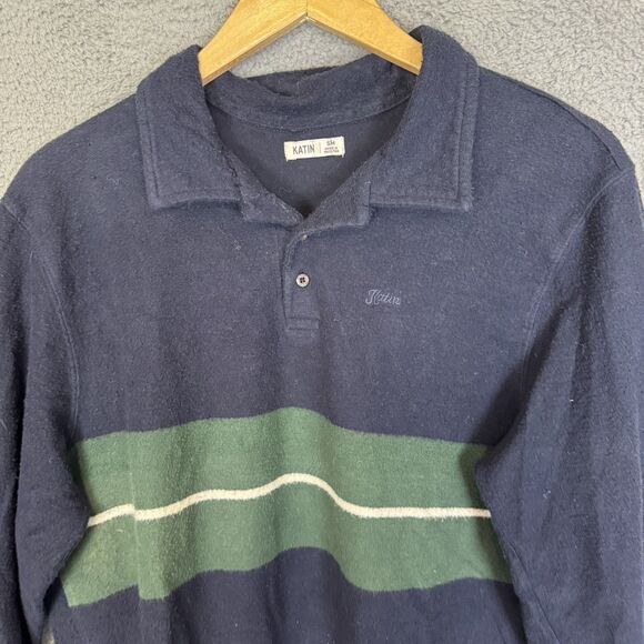 Katin Shirt Mens S Blue Polo Long Sleeve French Terry Cotton Casual Preppy - Picture 2 of 8